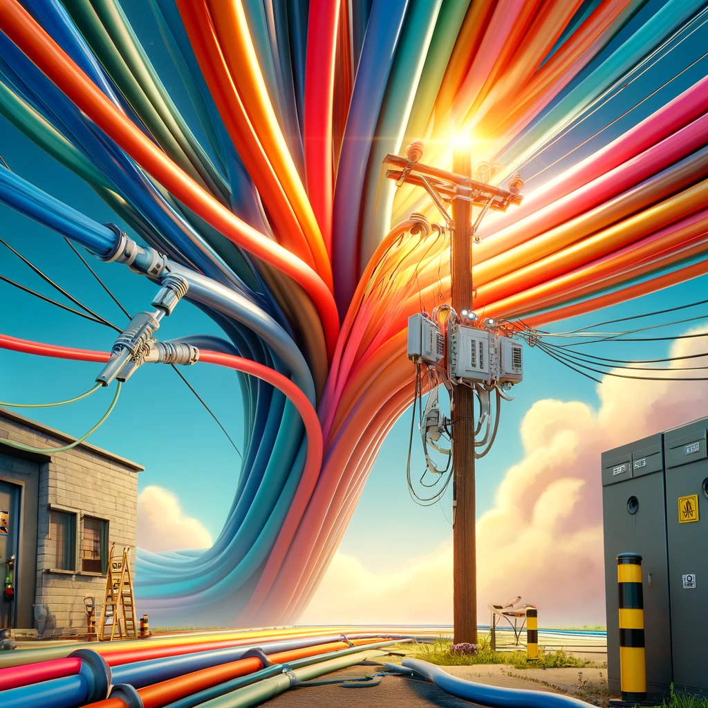 What's the Difference between SE and USE Cables? Key Guide 1 DALL·E 2024 04 02 14.02.12 Create a vibrant and colorful photorealistic image showcasing the installation of Service Entrance SE cables in an electrical setup. The scene shoul