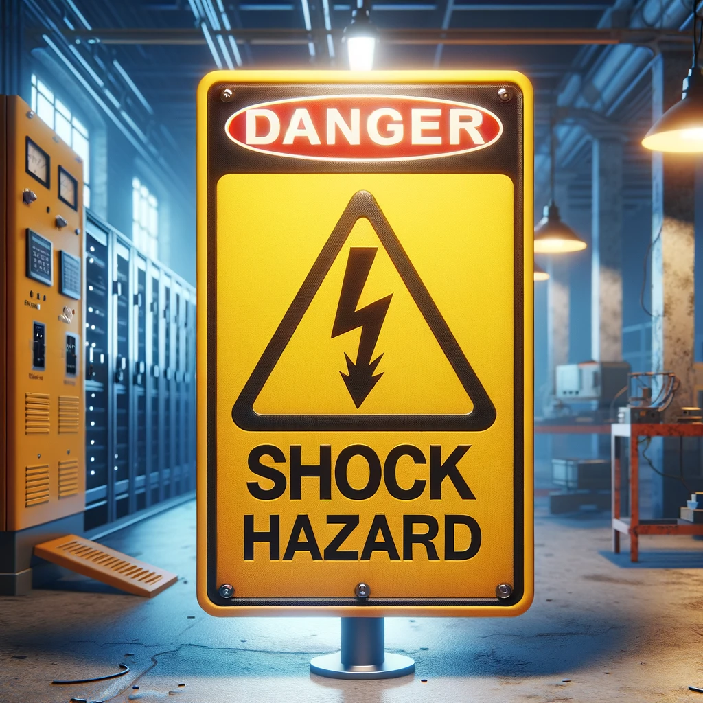 DALL·E 2024 04 03 10.08.18 Create a photorealistic image depicting a shock hazard sign commonly used to warn of electrical dangers. The sign should feature the universally reco