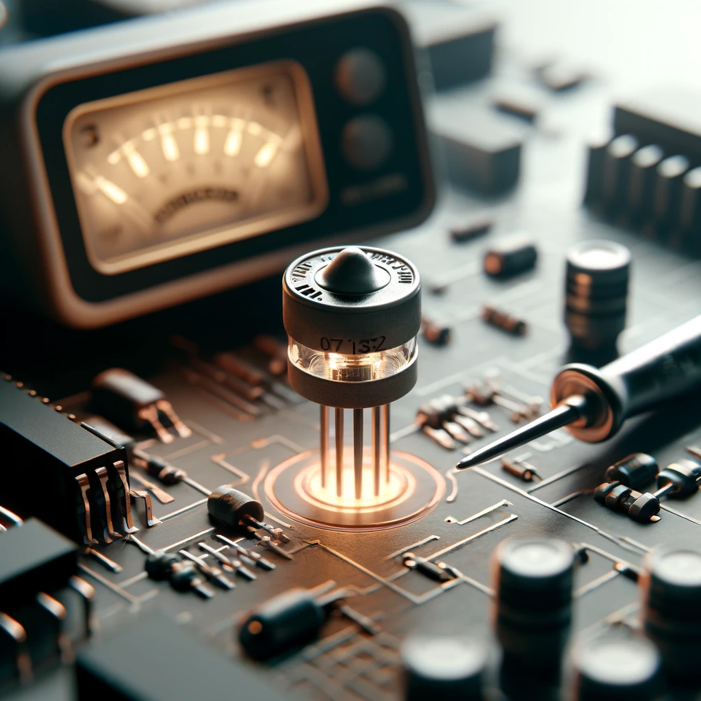 What's the Real Deal with Residual Voltage? 7 DALL·E 2024 04 03 10.47.32 Create a photorealistic image illustrating the concept of residual voltage in a transistor. The scene should depict a close up view of a transistor p