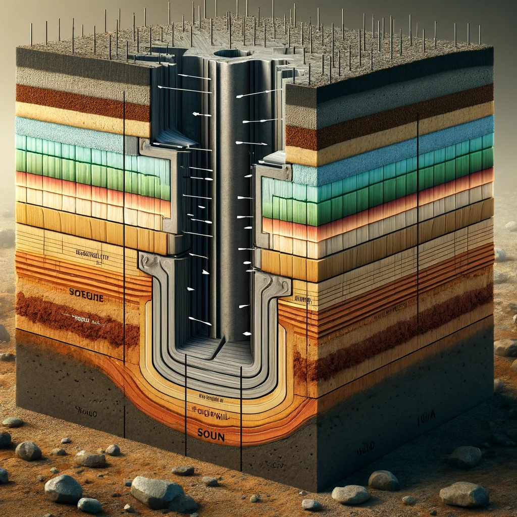 DALL·E 2024 04 03 11.47.08 Visualize the concept of side wall bearing pressure in a construction or geotechnical context. The image features a cross section of soil layers with