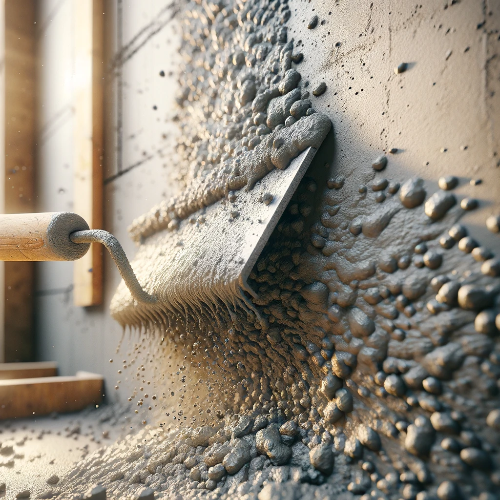 DALL·E 2024 04 03 19.37.42 Create a hyper realistic image showcasing spatterdash also known as splatter or roughcast concrete used in construction for creating a textured dur