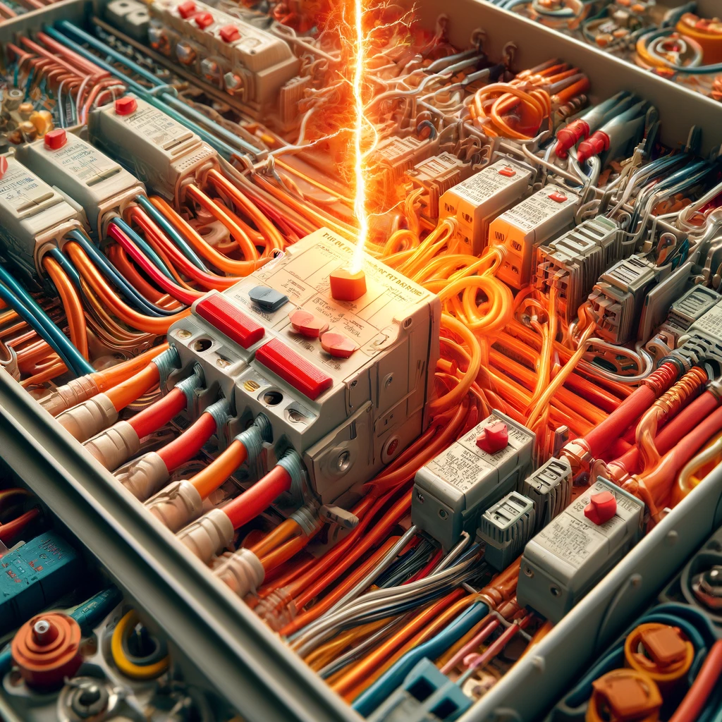 DALL·E 2024 04 03 19.52.18 Create a detailed image showing the hot leg in an electrical panel which refers to one of the power feed wires in a multi wire branch circuit. The