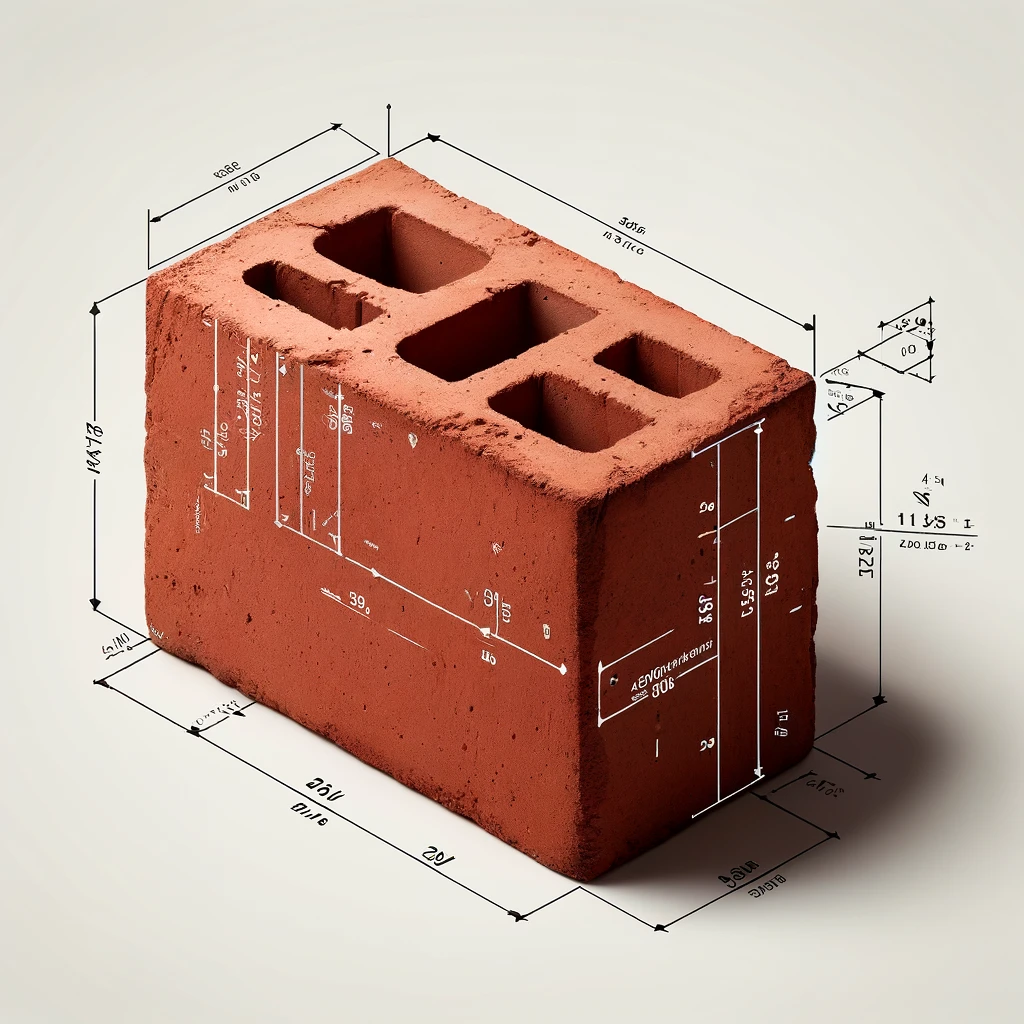 DALL·E 2024 05 26 12.16.00 A detailed image of a standard red brick with annotated measurements. The brick is shown in a clear high resolution photo style. Dimensions are indic