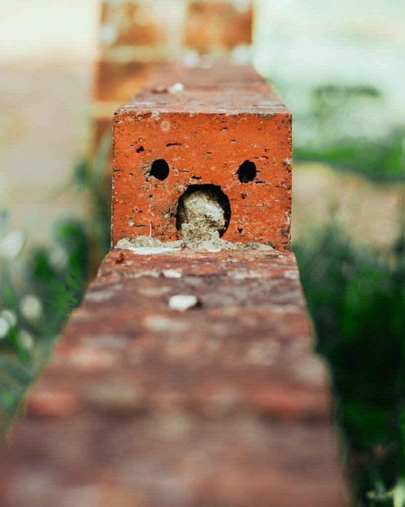 brown brick wall in tilt shift lens