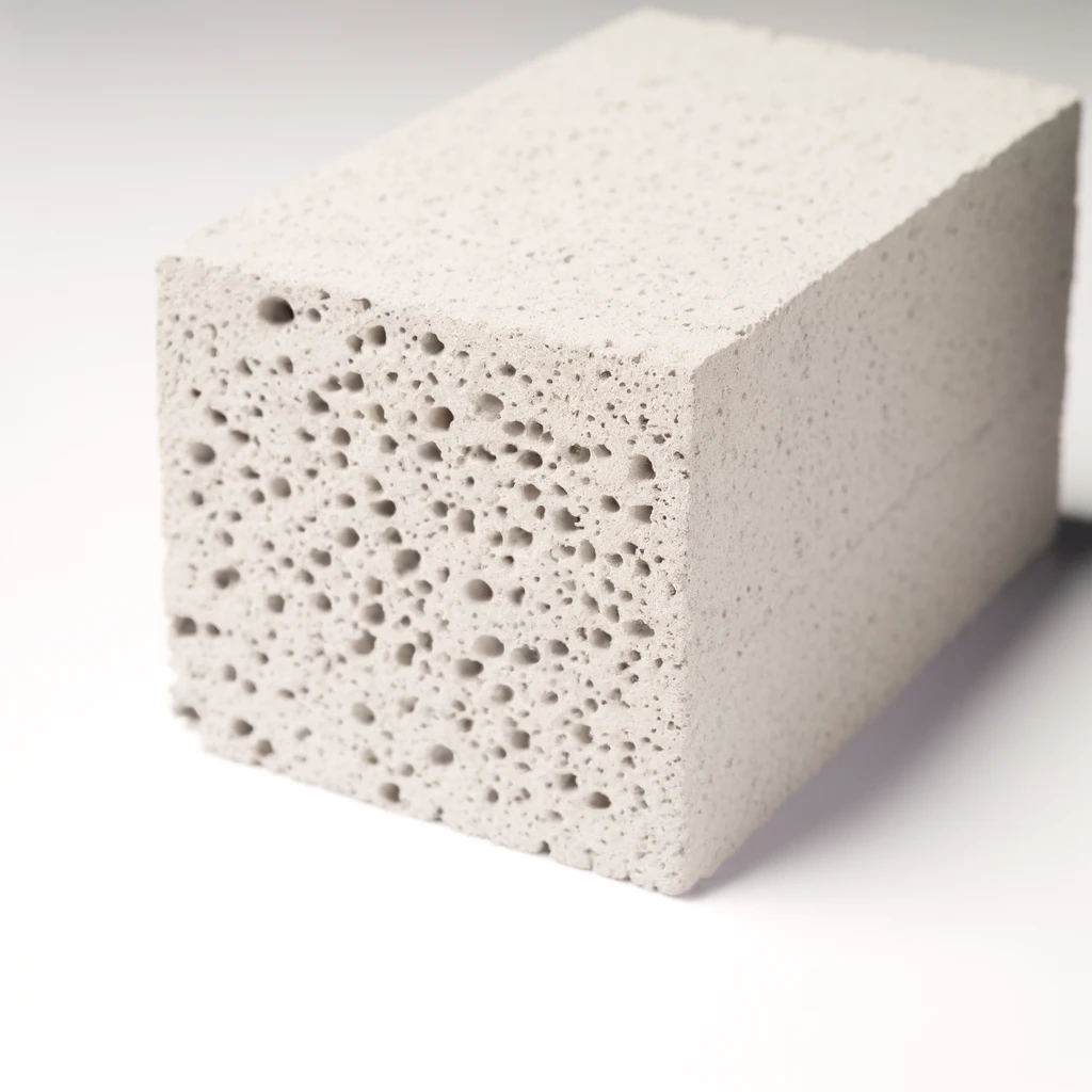 DALL·E 2024 06 13 09.39.49 A detailed image of an aerated concrete block. The block is light gray with a porous cellular structure visible on its surface. It is rectangular and