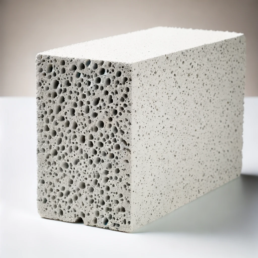 DALL·E 2024 06 13 09.39.51 A detailed image of an aerated concrete block. The block is light gray with a porous cellular structure visible on its surface. It is rectangular and